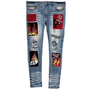 Y2K Rockstar Original Ultra Slim Jeans Men 36x34 Skull Flame Streetwear